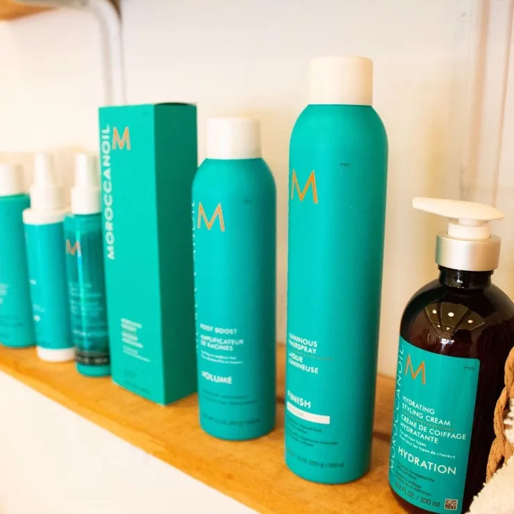 Beauty products displayed in the salon